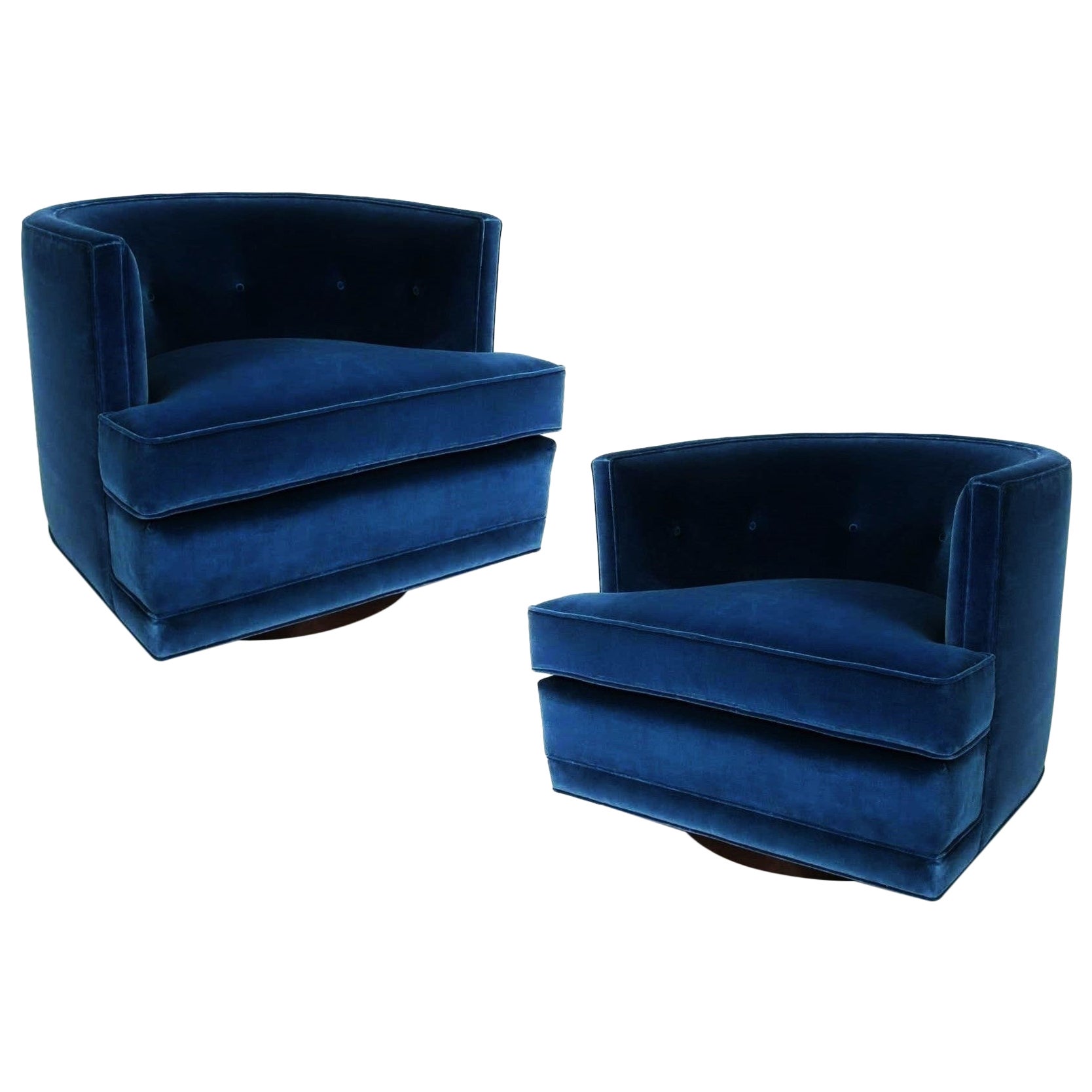 Pair of Navy Blue Velvet Swivel Club Chairs at 1stDibs