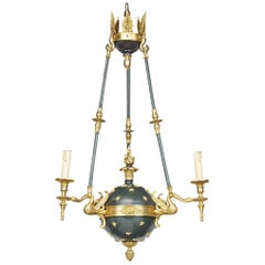Antique Empire Style Globe Three-Light Chandelier