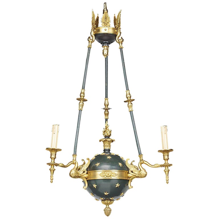 Empire Style Globe ThreeLight Chandelier at 1stDibs