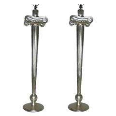 Pair of Large Neoclassic Silver Floor Lamps