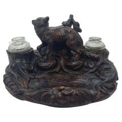 Black Forest Carved Ink Stand with Fox and Inkwells, Brienz, Switzerland c. 1880