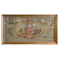 18th Century French Aubusson Cartoon Gouache on Paper in Gilt Frame with Glass