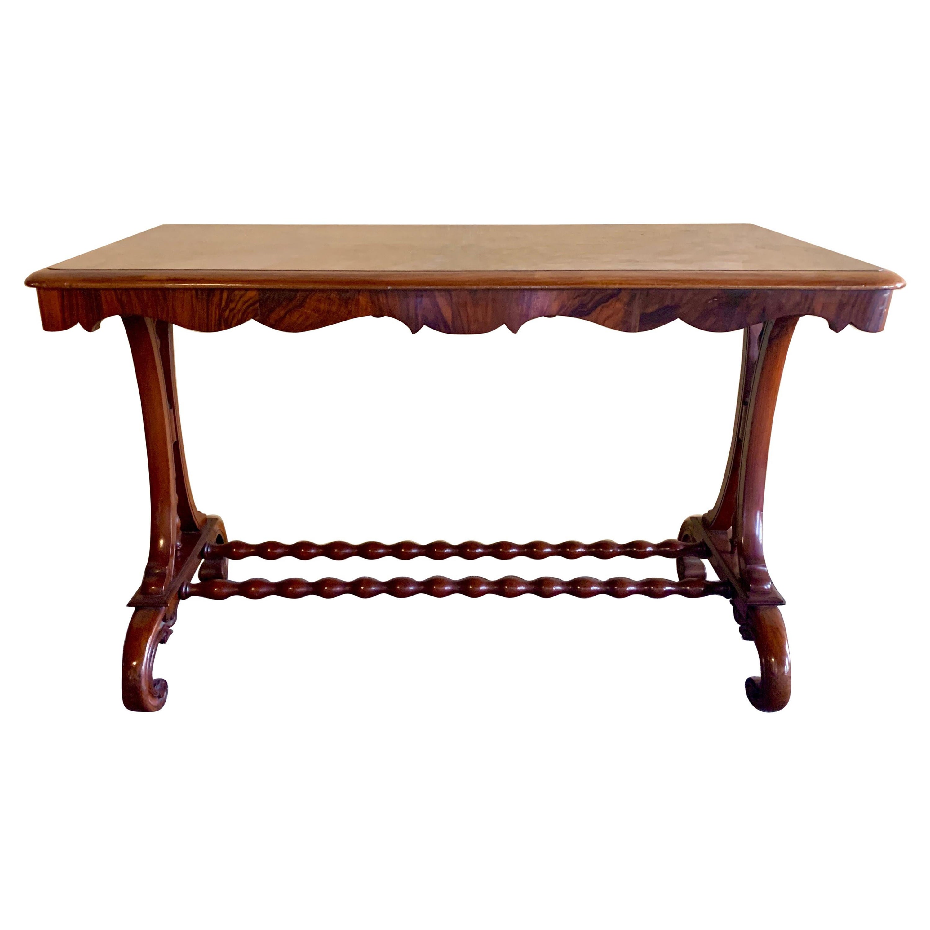 Antique English Burled Walnut Library Table For Sale