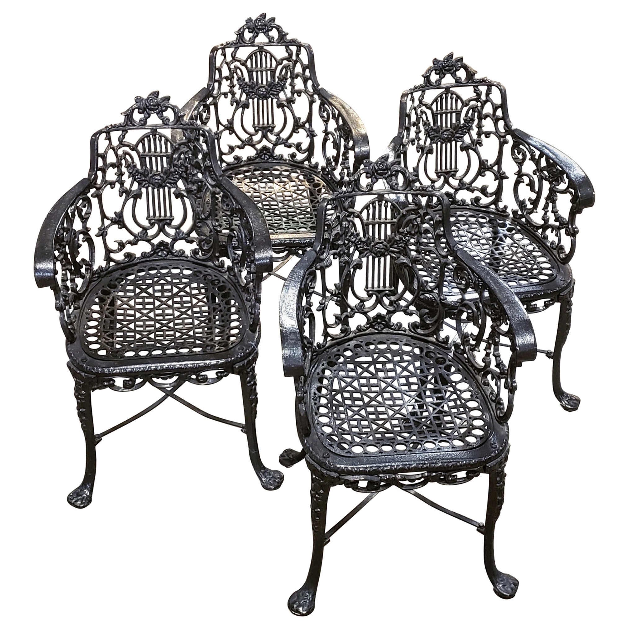 Pair Of Early Cast Iron Patio Armchairs, Robert Wood Foundry at 1stDibs
