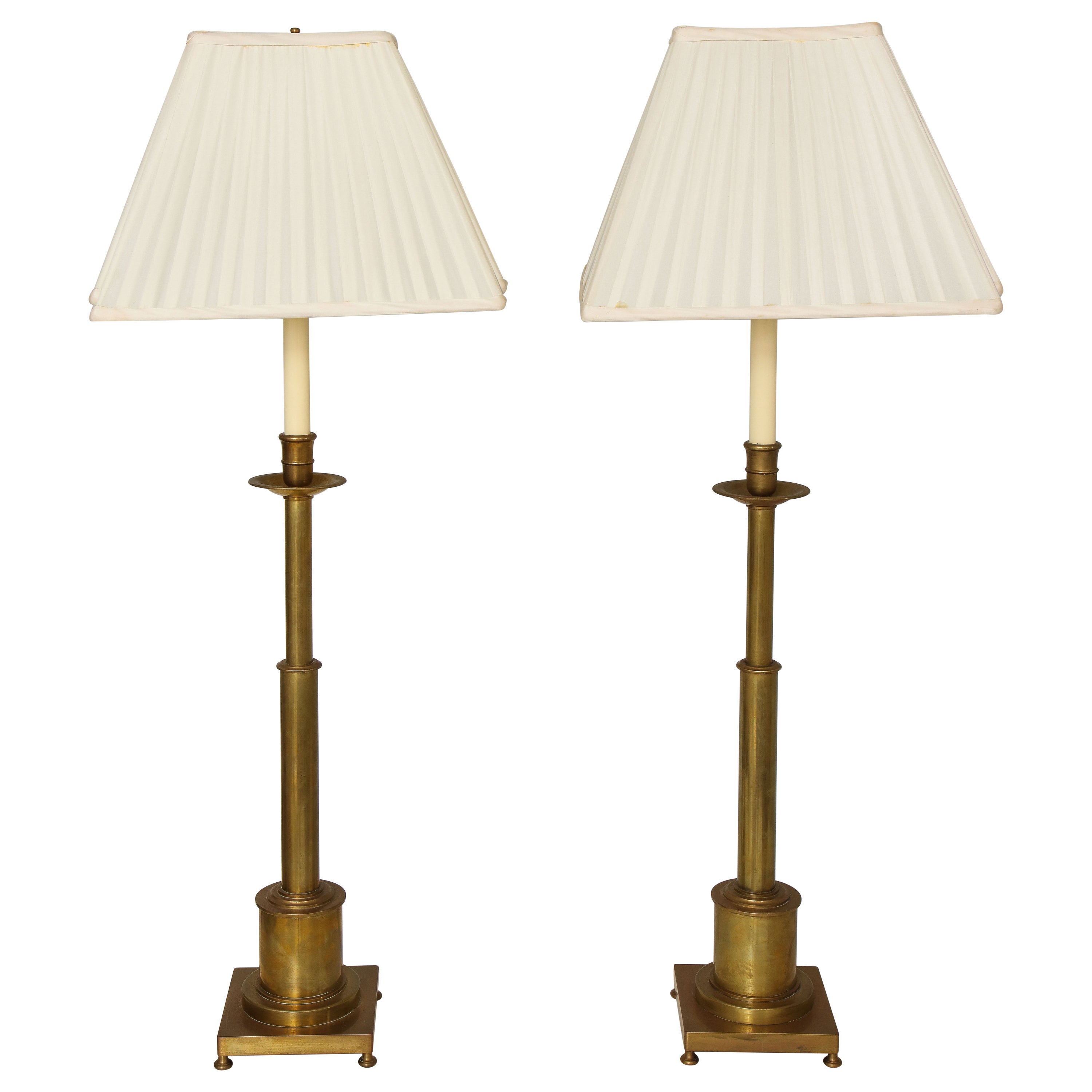 Virginia Metalcrafters Brass Candlestick Accent Lamps, Pair at 1stDibs