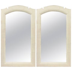 2 French Art Deco Style Beige Shagreen Wall Mirrors