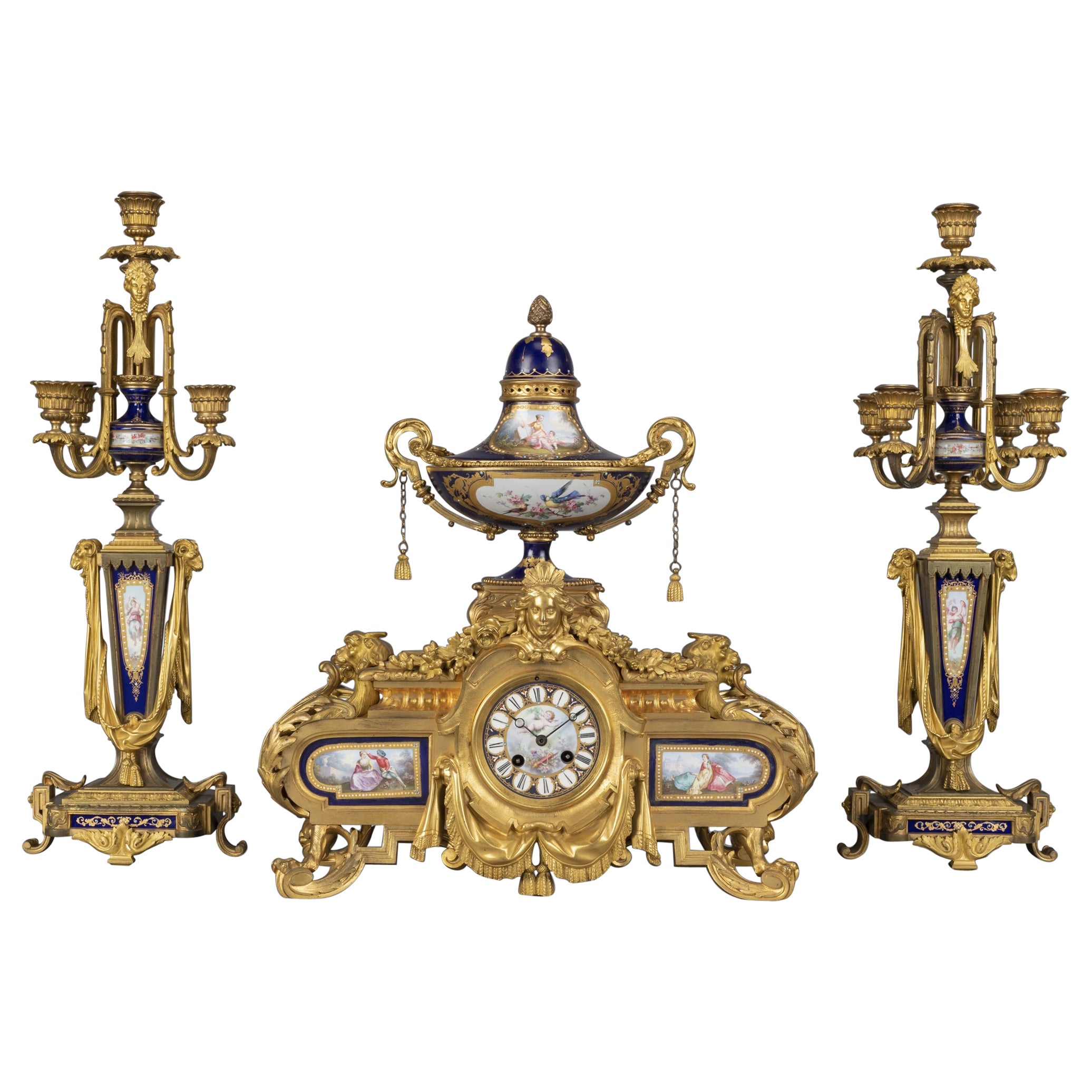 Large French Antique Ormolu Mantel Clock by Ferdinand Barbedienne at