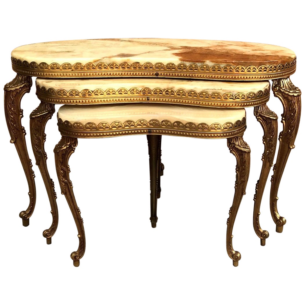 Vintage Brass Nesting Coffee Table Set at 1stDibs
