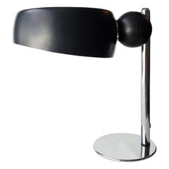 Mid-Century Modern Chromed Black Round Italian Table Lamp, 1970