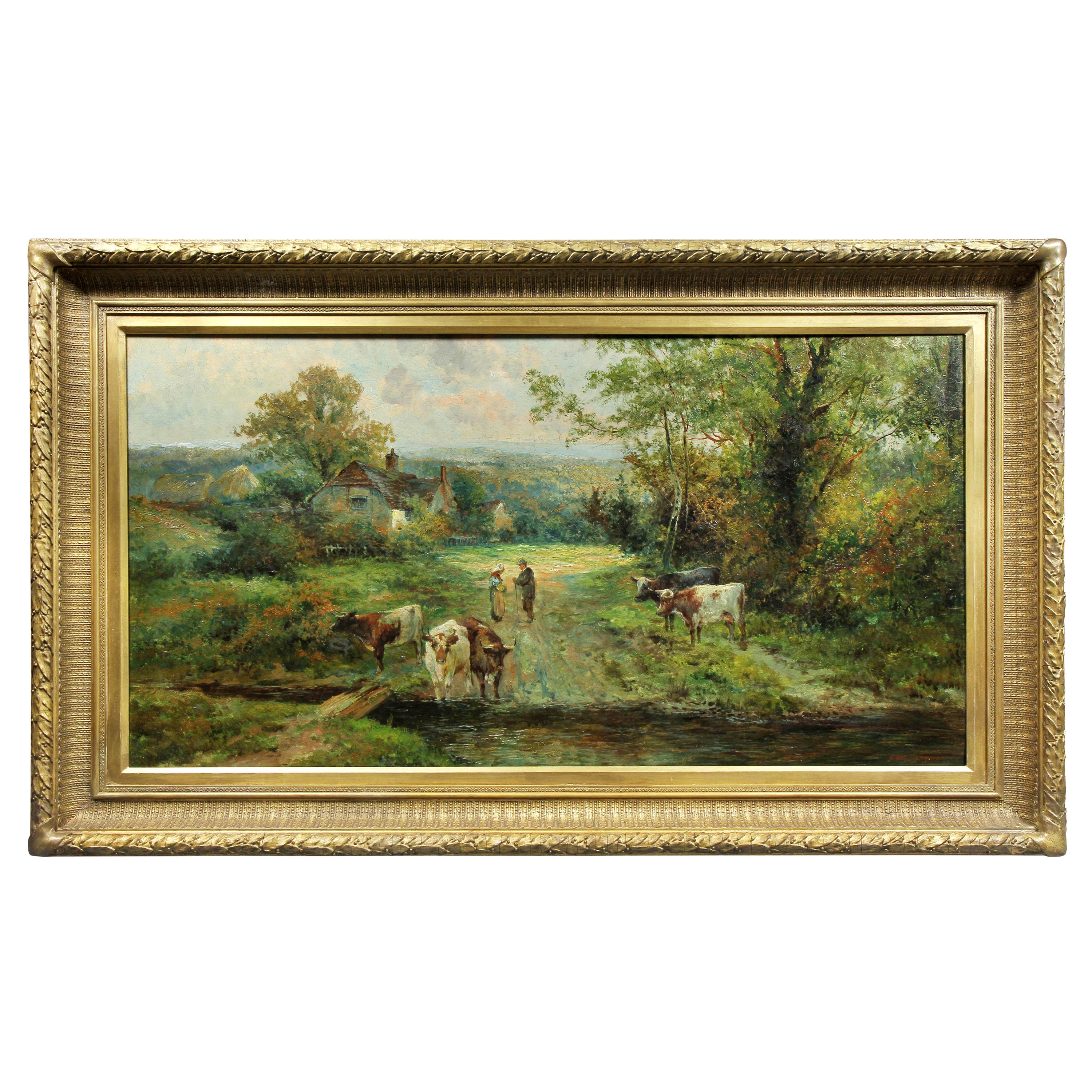 Large Framed Oil on Canvas of an English Country Scene