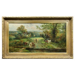 Antique Large Framed Oil on Canvas of an English Country Scene