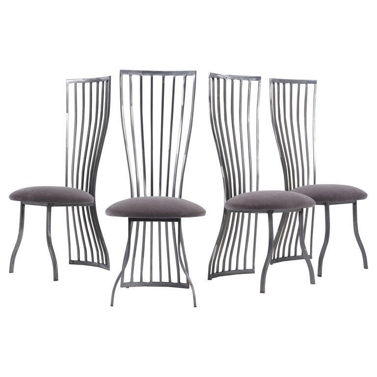 Set of Metal Upholstered Dining Chairs For Sale