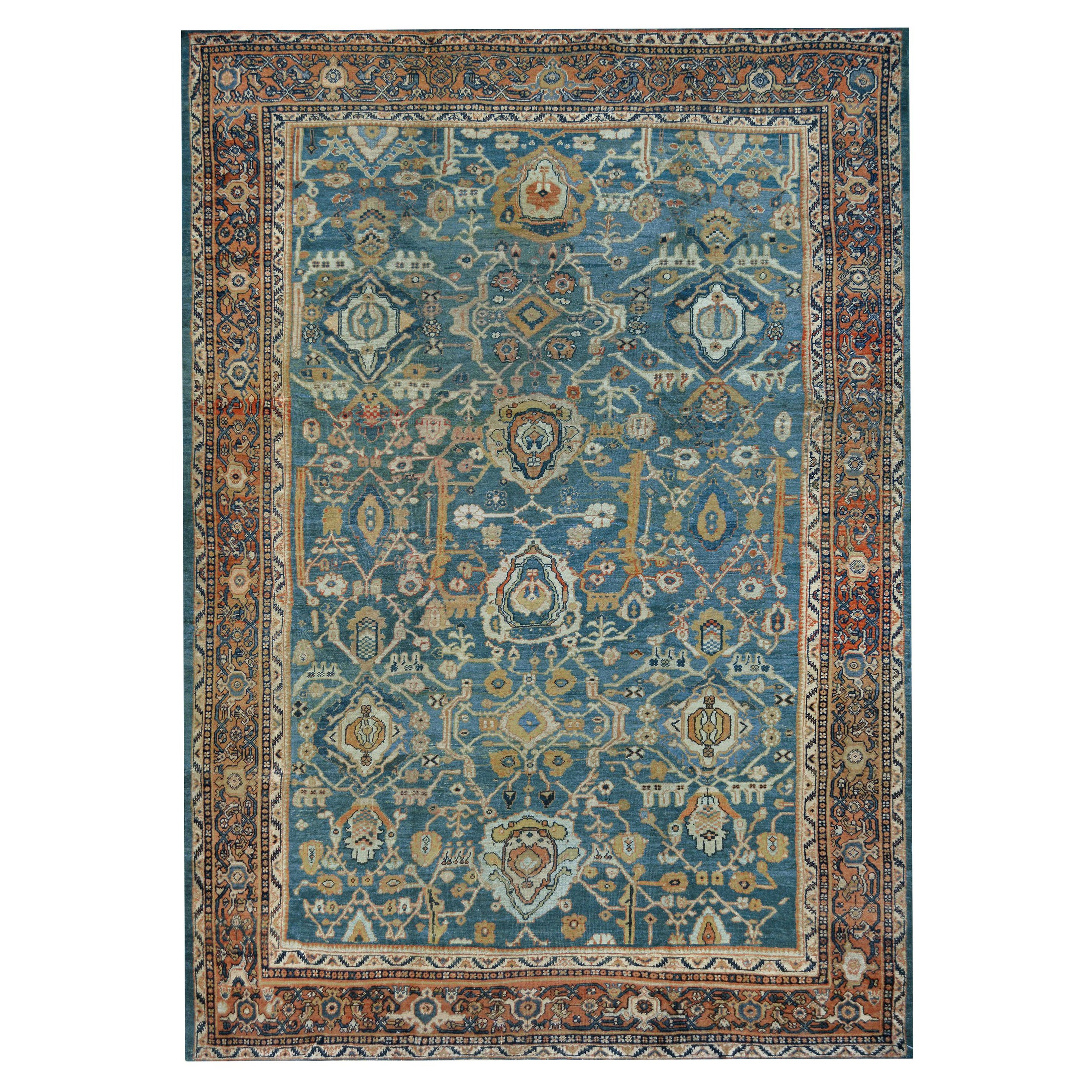 Hand-Woven Wool Blue Floral Persian Sultanabad, circa Late 19th Century