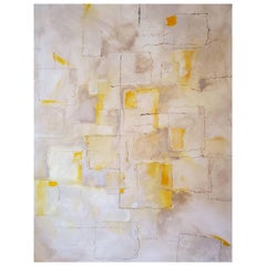 "Intangible" Abstract Mixed-Media Yellow, Gray & White Painting on Canvas