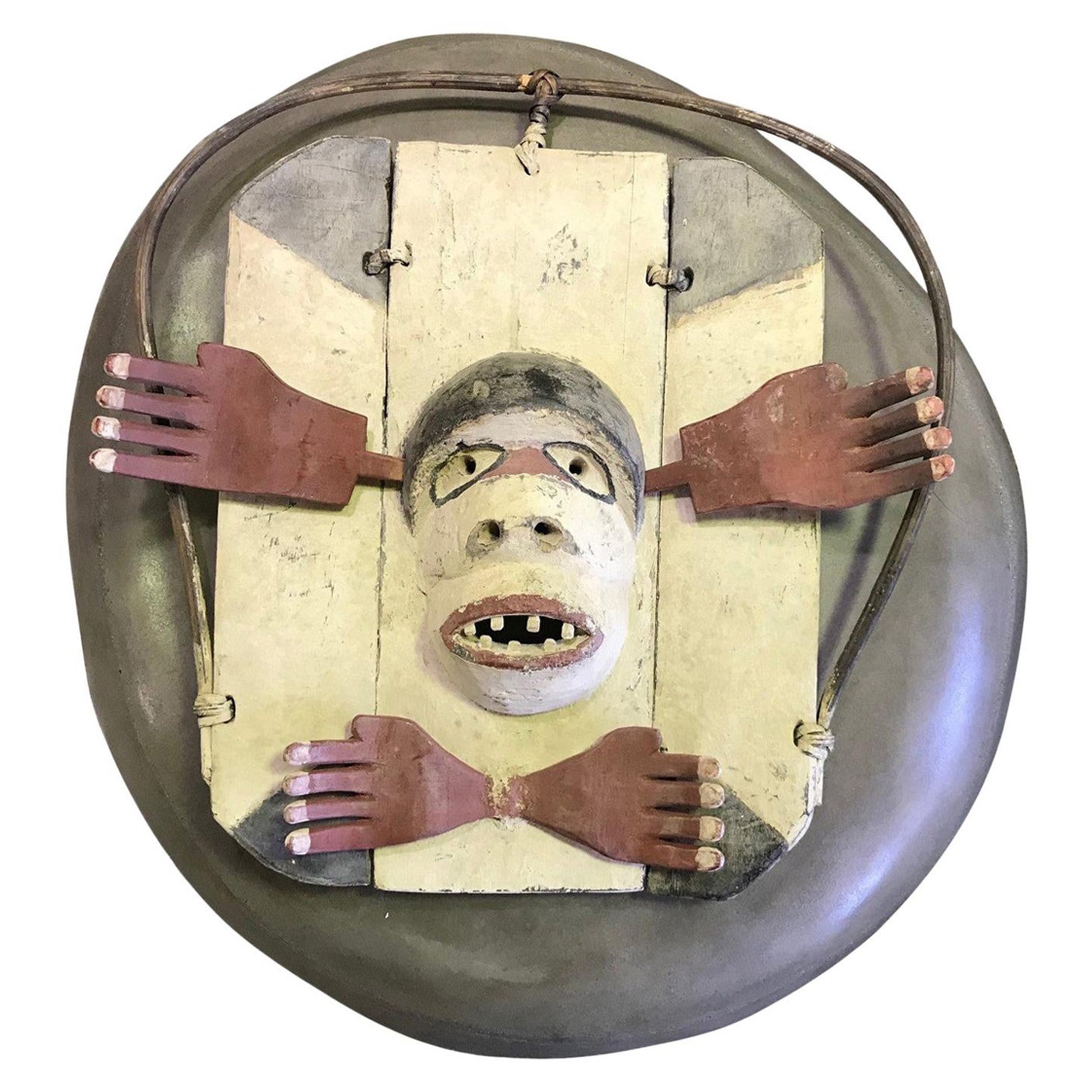 Yupik Yup'ik Native American Alaska Carved Polychrome Wood Anthropomorphic Mask For Sale