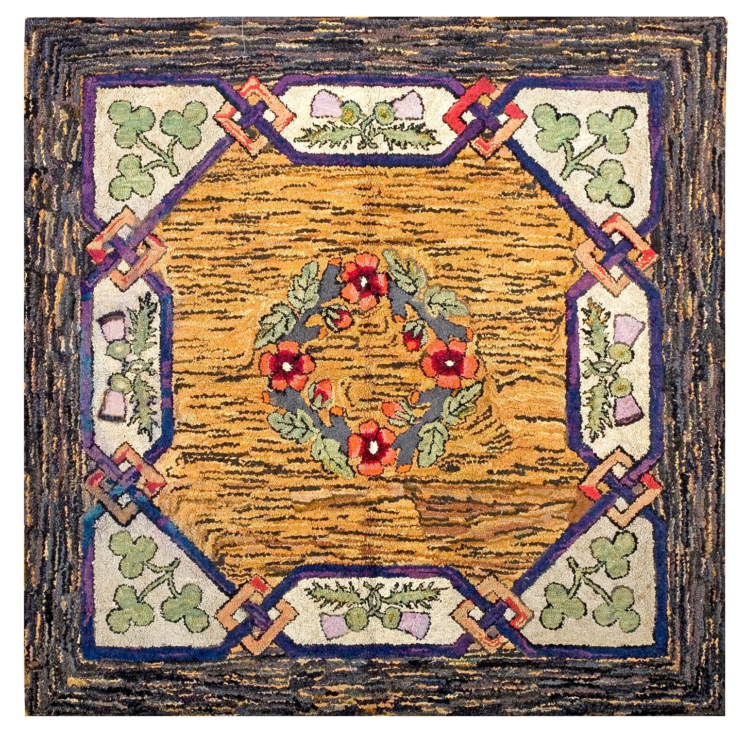 Tapis crocheté américain du début du 20ème siècle ( 6' x 6' - 183 x 183 )