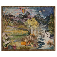 Vintage Mid 20th Century Scenic American Hooked Rug ( 3'2" x 3'10" - 97 x 117 )