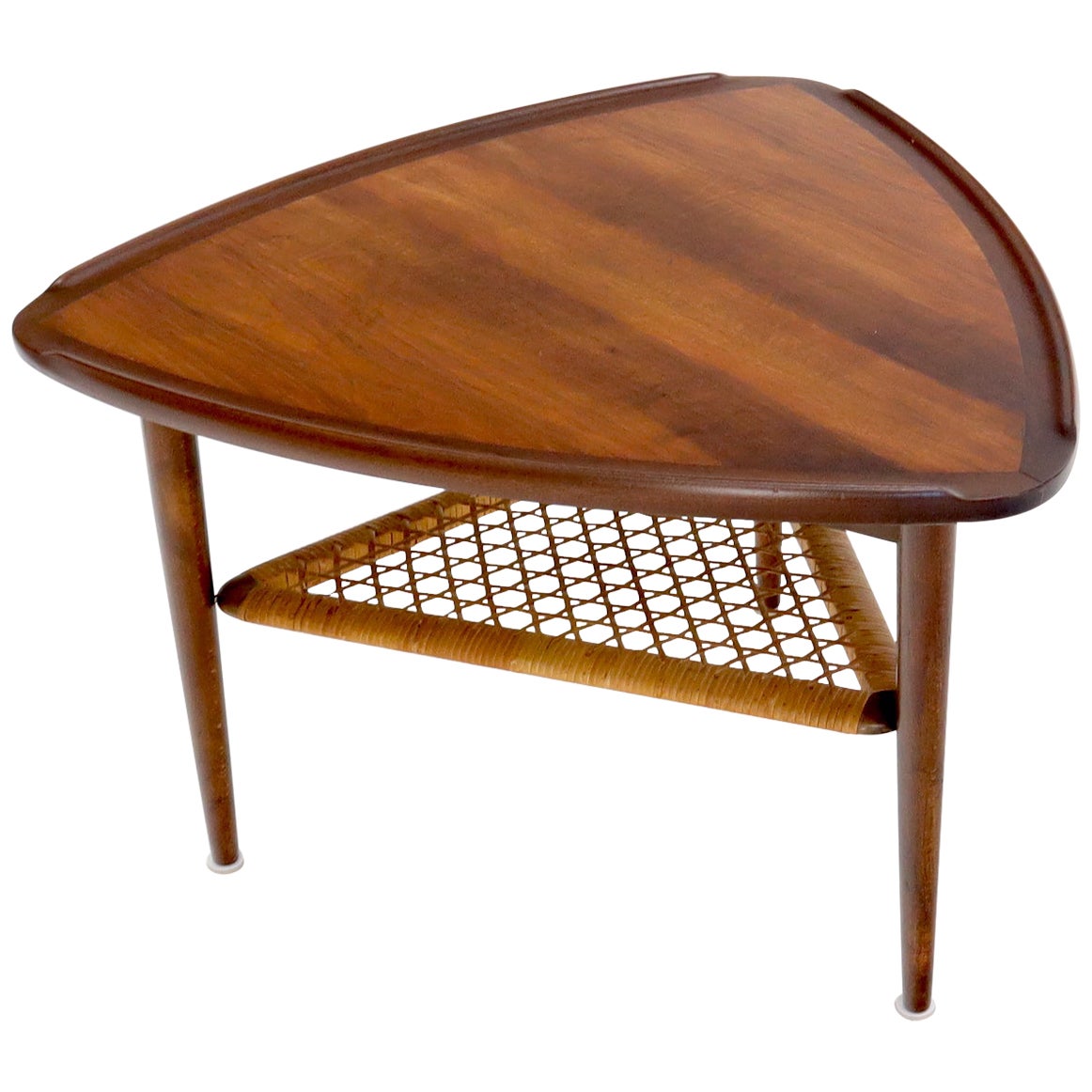 Danish Modern Burled Walnut Triangular Side Table MidCentury