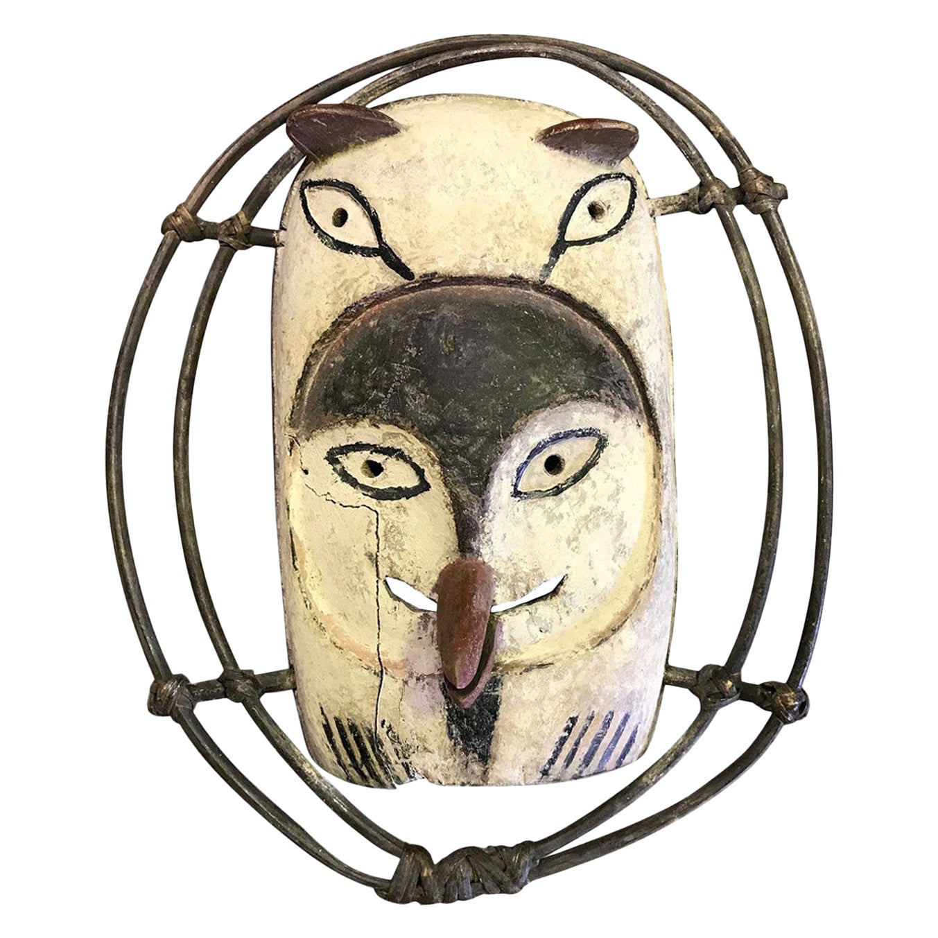 Yupik Yup'ik Native American Alaska Carved Polychrome Wood Anthropomorphic Mask