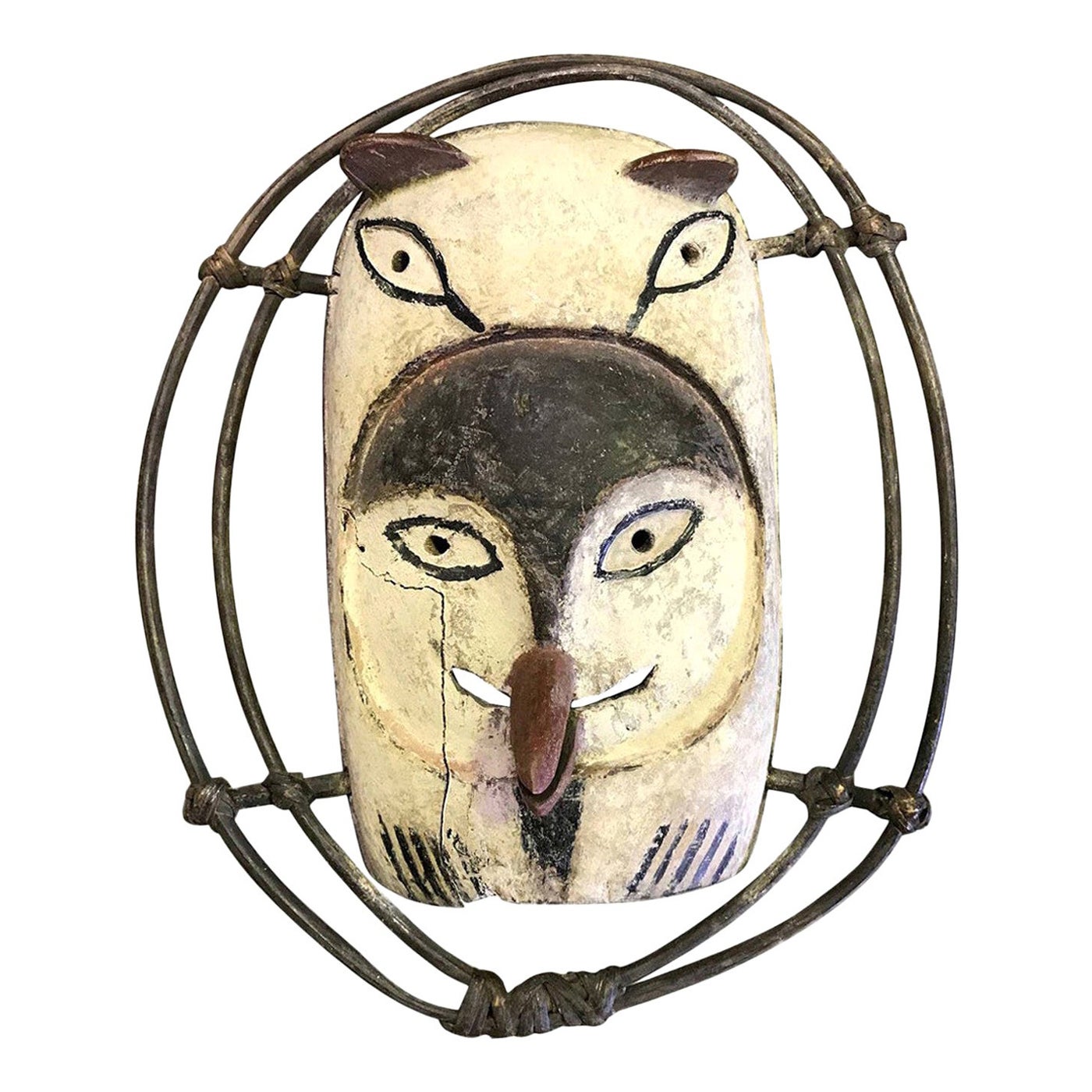 Yupik Yup'ik, Alaska, geschnitzte anthropomorphe Maske, polychromes Holz
