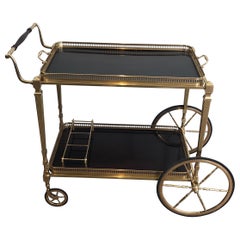 Attributed to Maison Jansen. Neoclassical Style Brass and Mahogany Bar Cart