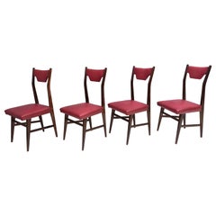 Set of Four Vintage Ebonized Beech and Crimson Skai Dining Chairs, Italy