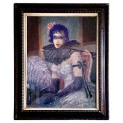Artist E. Petit Art Deco Woman in Costume Mask European Vintage