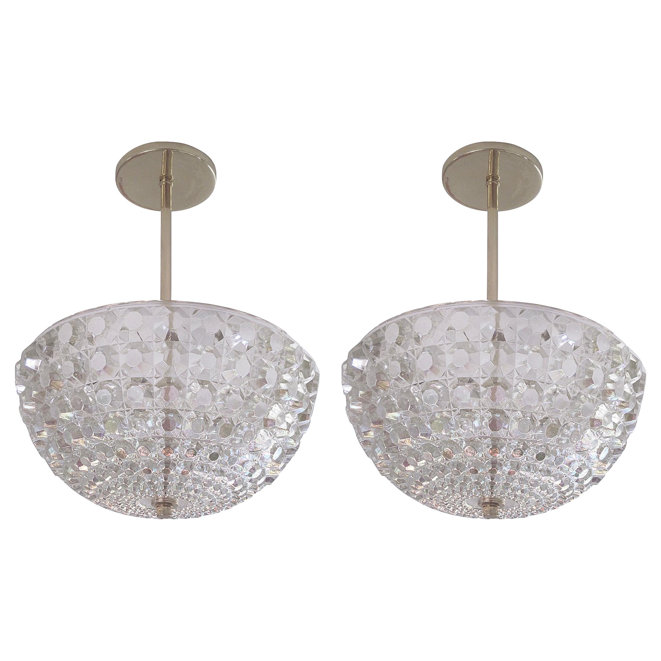 2 Austrian Mid-Century Modern Cut Crystal Pendant or Chandelier Bakalowits Sohne For Sale