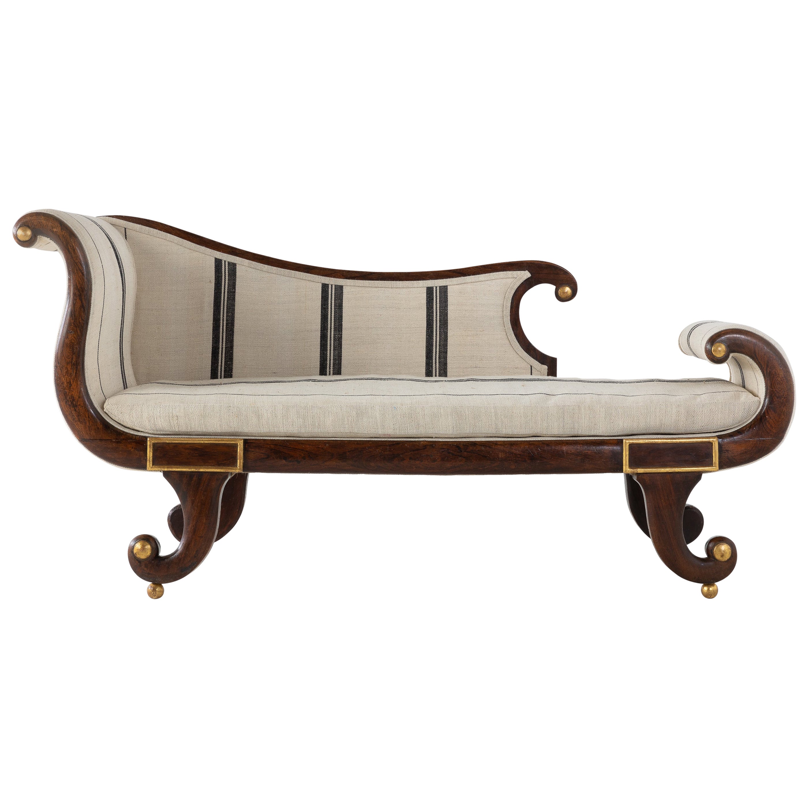 19th c. English Regency Style Carved Rosewood Chaise For Sale at 1stDibs