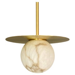 Contemporary Italian White Alabaster Moon Satin Brass Round Pendant by Matlight