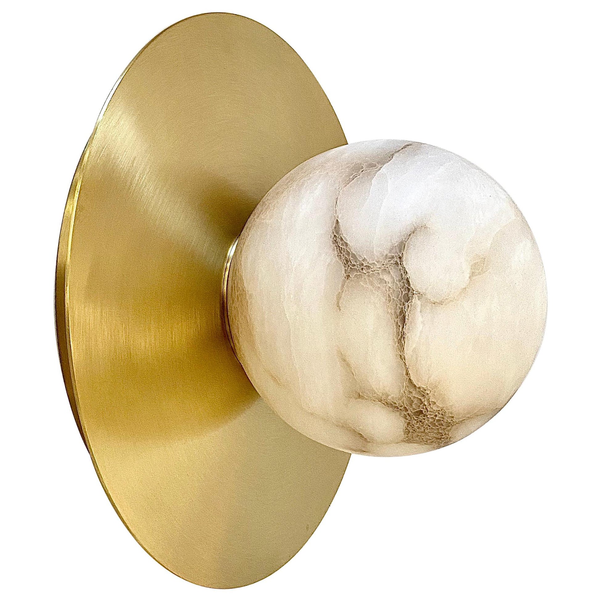 Bespoke Matlight Italian Alabaster Moon Minimalist Satin Brass Round Wall Light