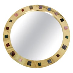Contemporary Modern Spanish Circular Brass and Semi Precious Stones Mirror