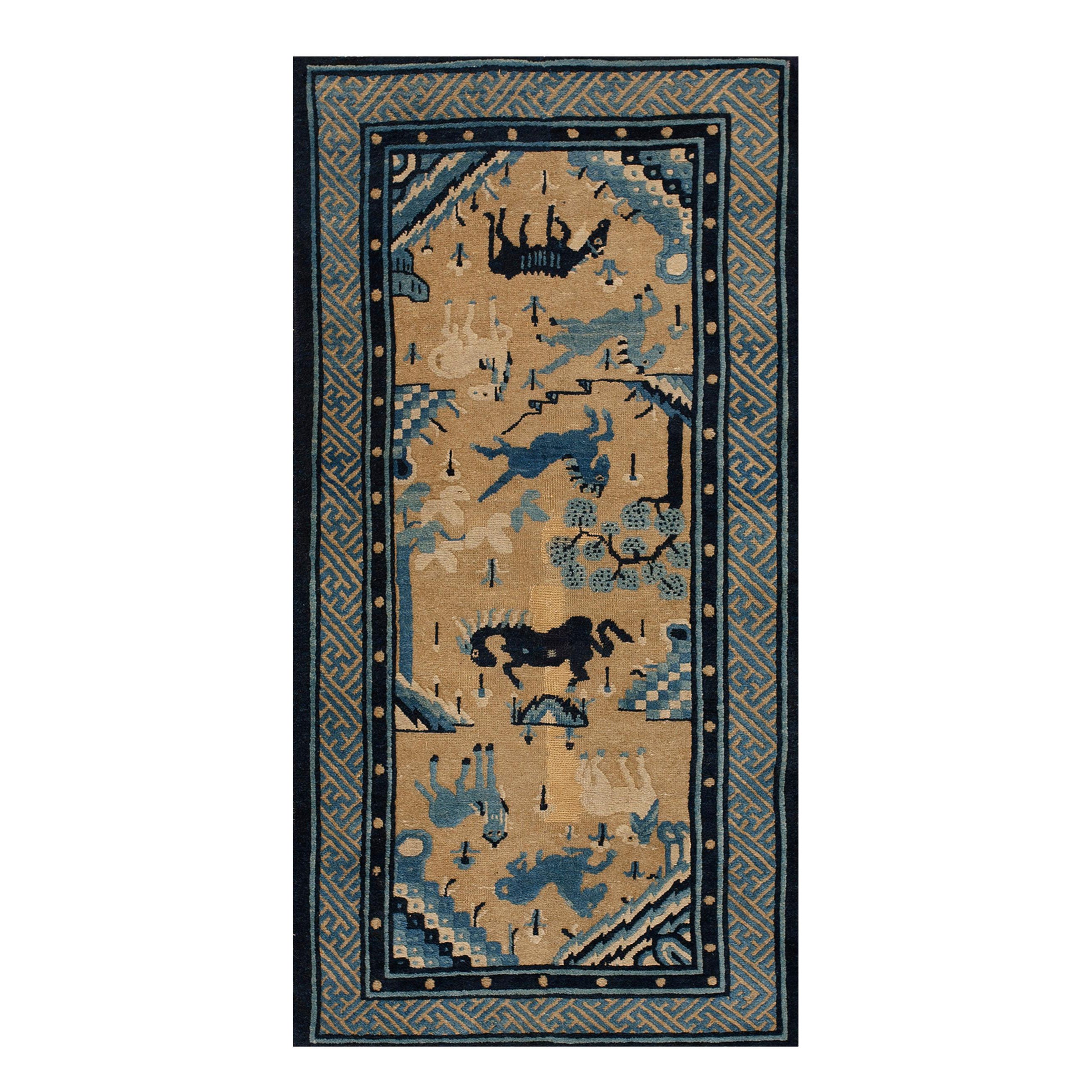 Chinesischer Baotou-Teppich des frühen 20. Jahrhunderts ( 2'6" x 4'8" - 76 x 142)