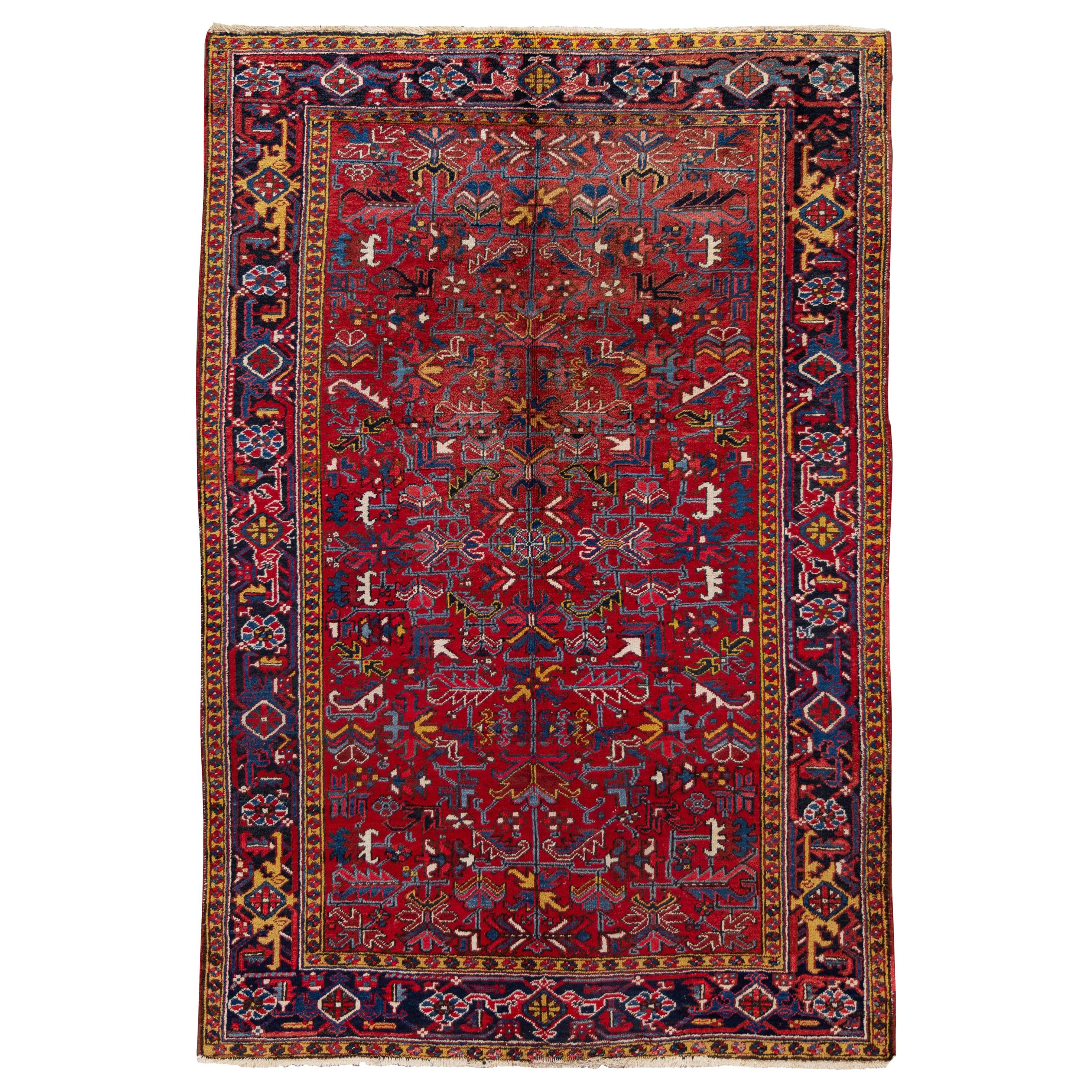 Early 20th Century Antique Persian Heriz Red Wool Rug