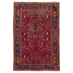 Early 20th Century Antique Persian Heriz Red Wool Rug