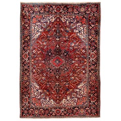 Antiker persischer Heriz-Medaillon-Teppich aus roter Wolle, handgefertigt