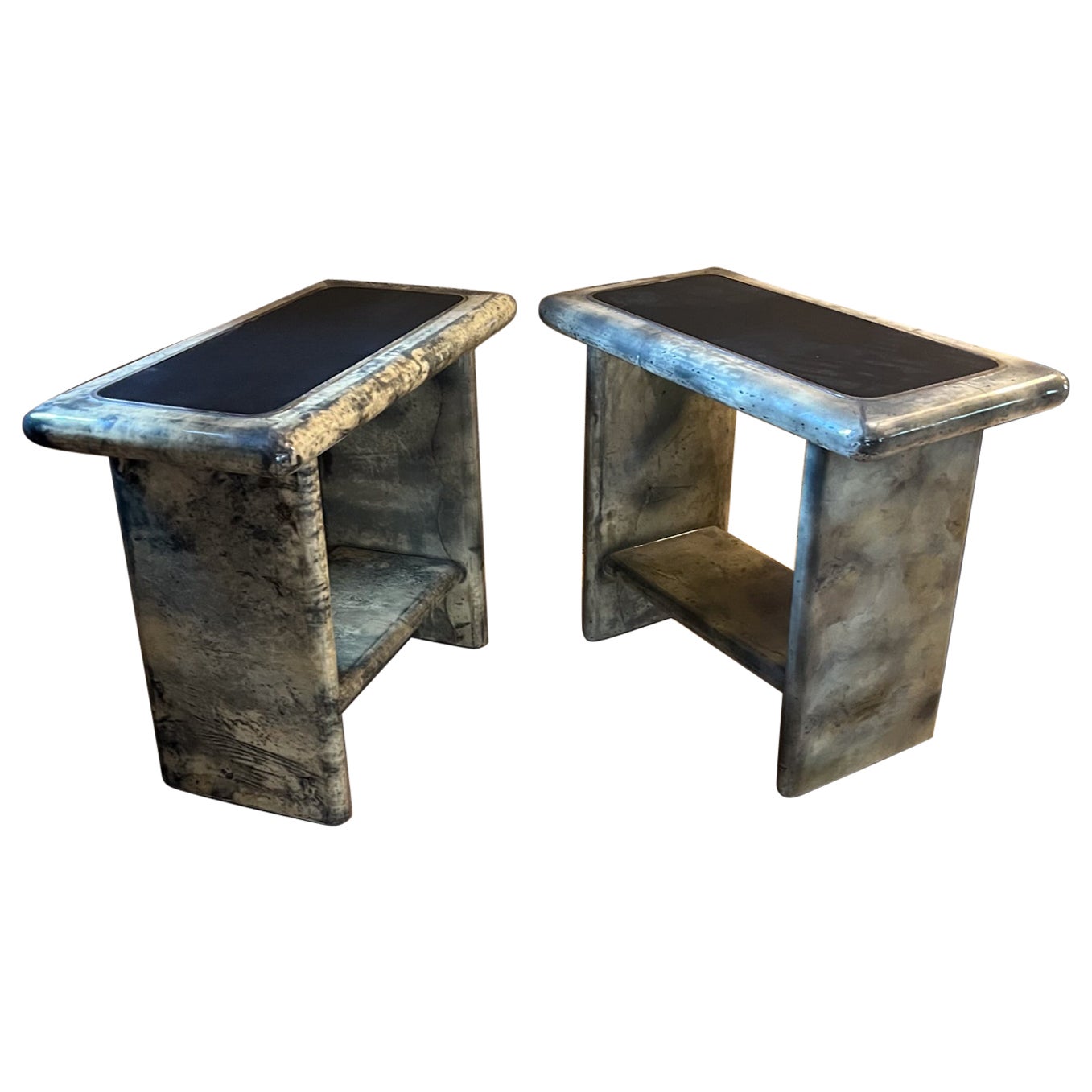 1960s Arturo Pani Side Tables Lacquered Goatskin Leather For Sale