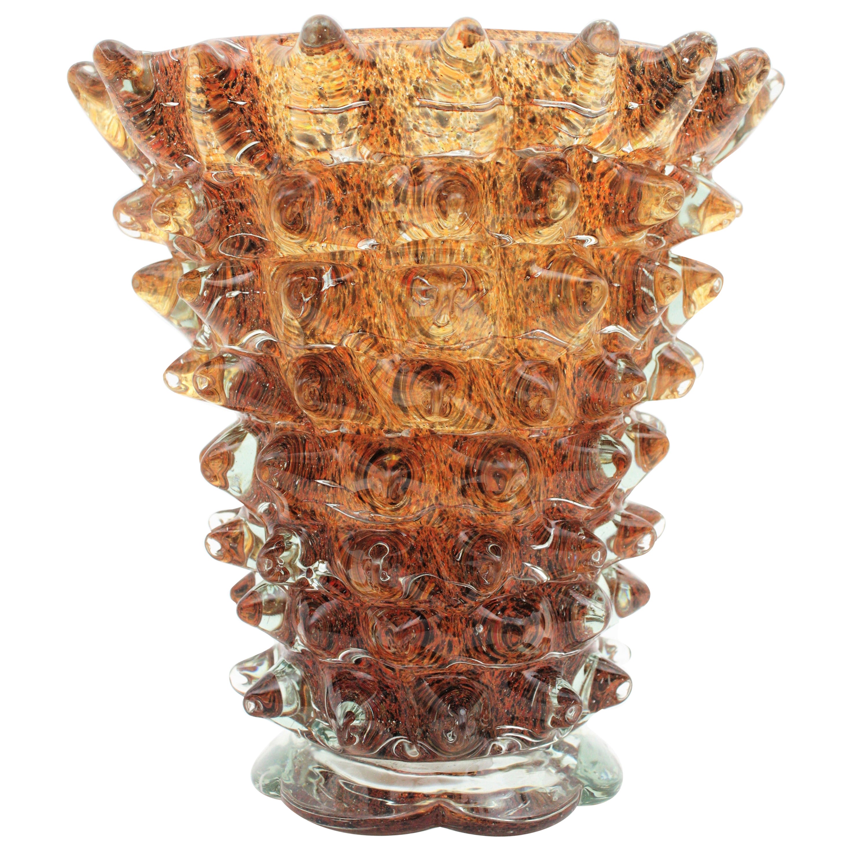 Barovier Italian Murano Glass Vase in Rostrato Technique For Sale at