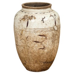 Thai Sawankhalok 1850er Jahre Außen Wasser Jar mit Distressed White Patina