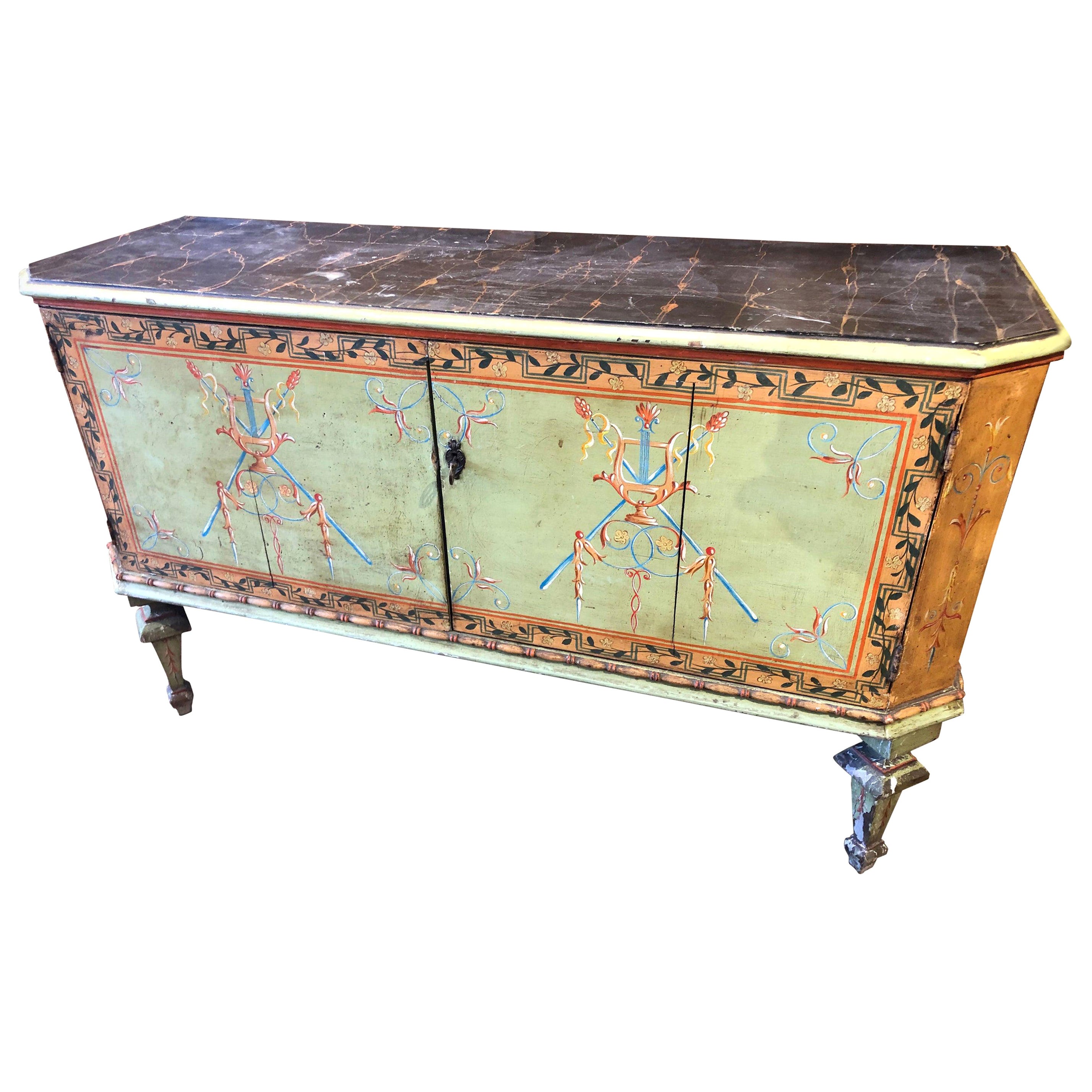 Early 19th Century Neoclassical Green Painted Italian Cabinet  For Sale