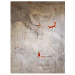 "Diversion" Abstract White, Grey, Orange Mixed-Media Painting on Canvas