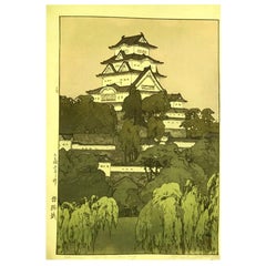 Hiroshi Yoshida Lifetime Jizuri Seal Japanese Print Himeji Castle Morning, 1926