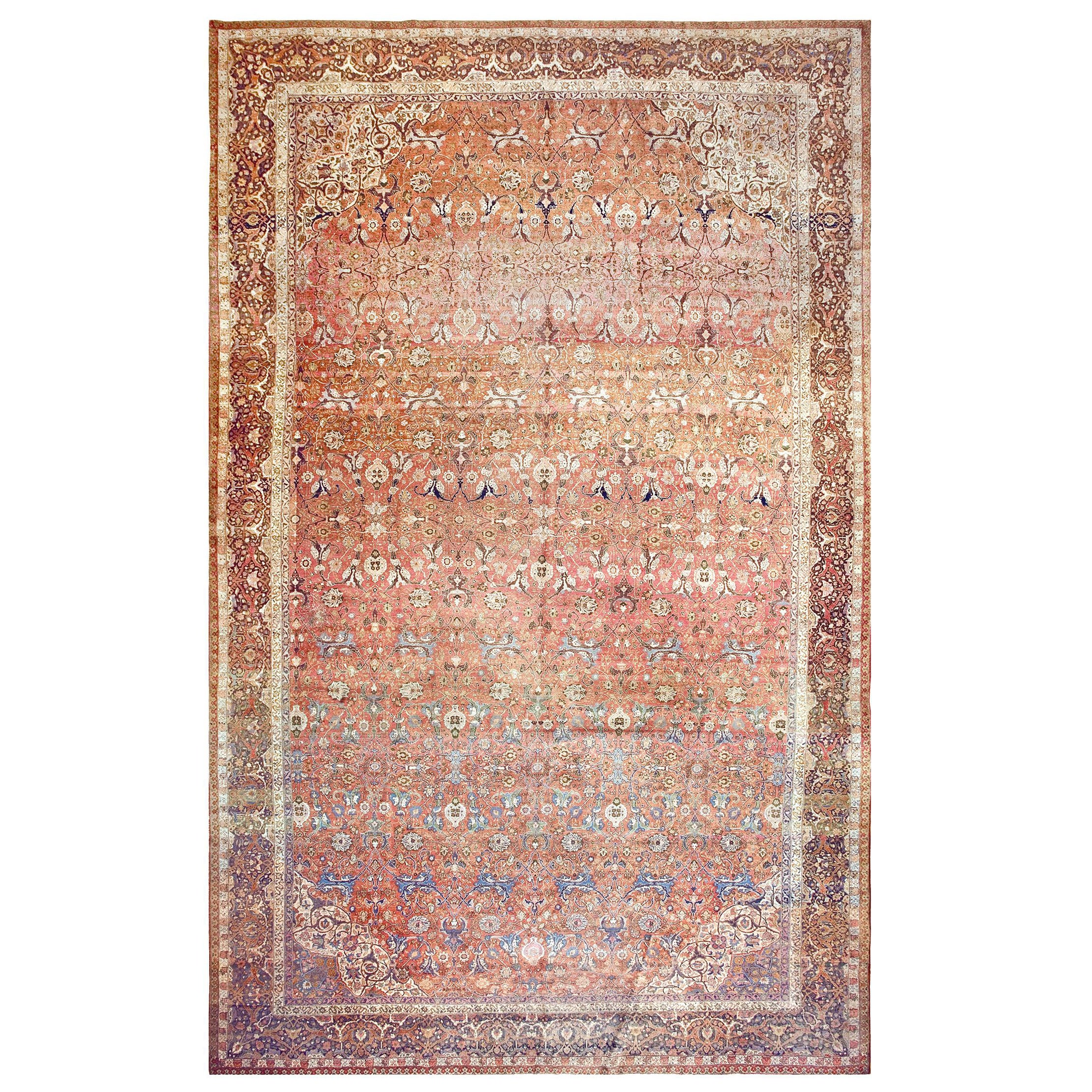 19th Century Persian Tabriz Haji Jalili Carpet ( 12'9" x 20'6" - 390 x 625 ) For Sale
