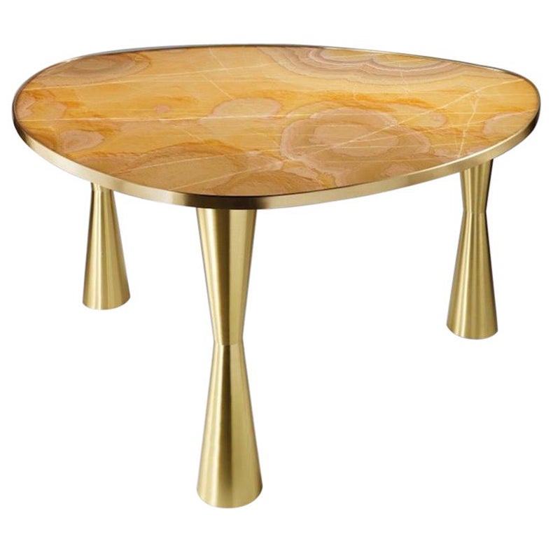 Bespoke Italian Satellite Honey Gold Onyx Oval Dining Table on Satin Brass Legs