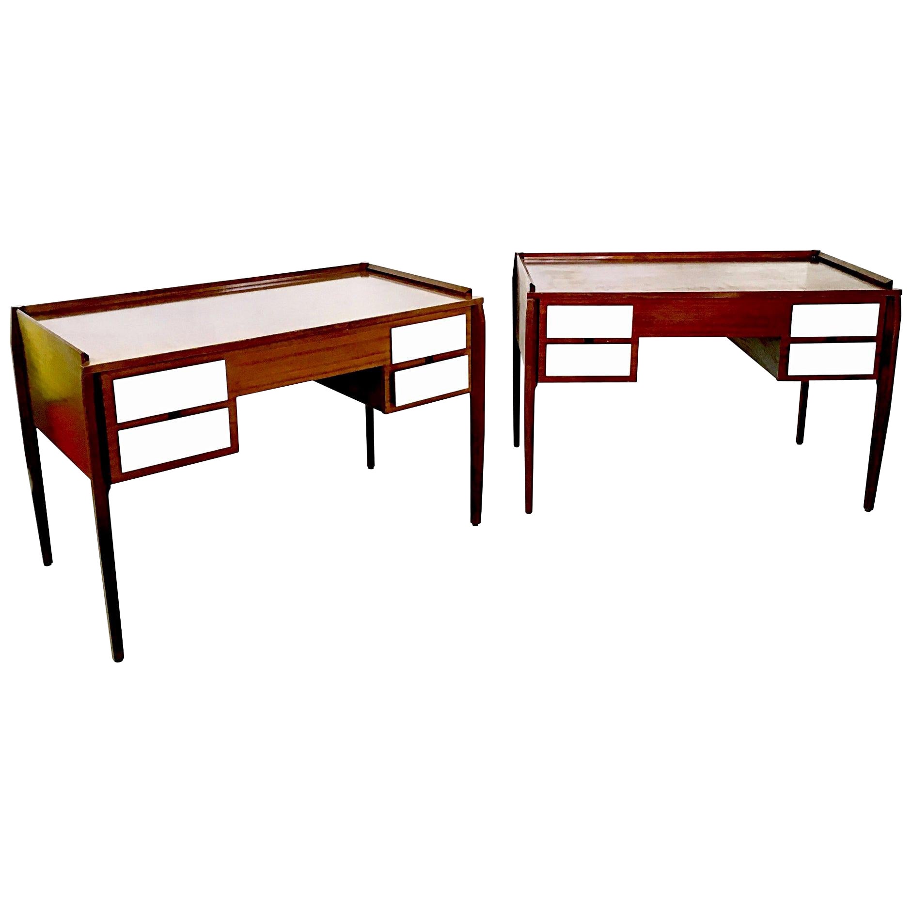 Pair of Vintage Ebonized Beech Writing Desks in the Style of Gio Ponti, Italy For Sale
