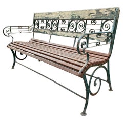 Metal y madera forjados a mano Banco de jardín Asiento rústico Mueble Anticuario LA