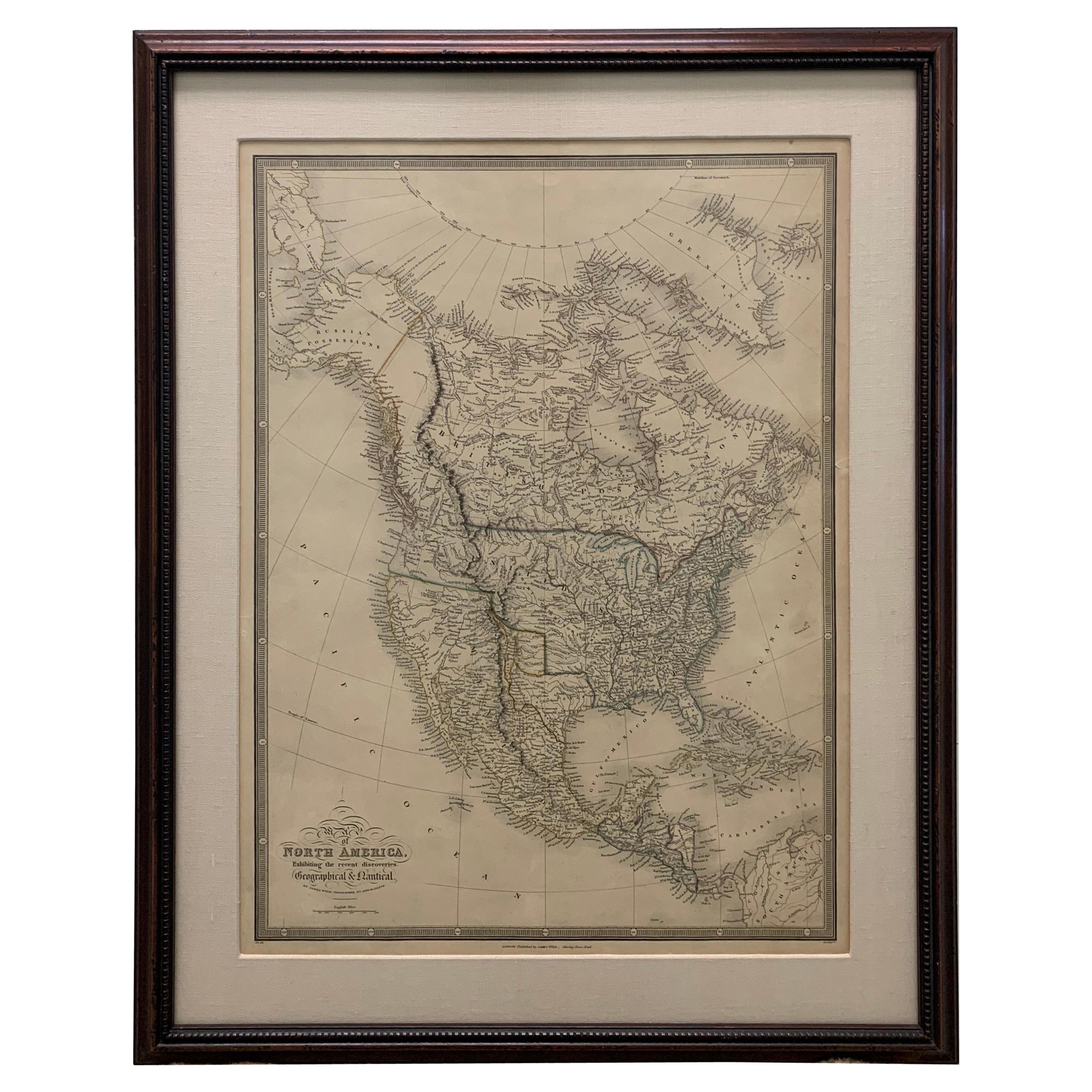 Framed 1838 North America & Recent Discoveries Map For Sale
