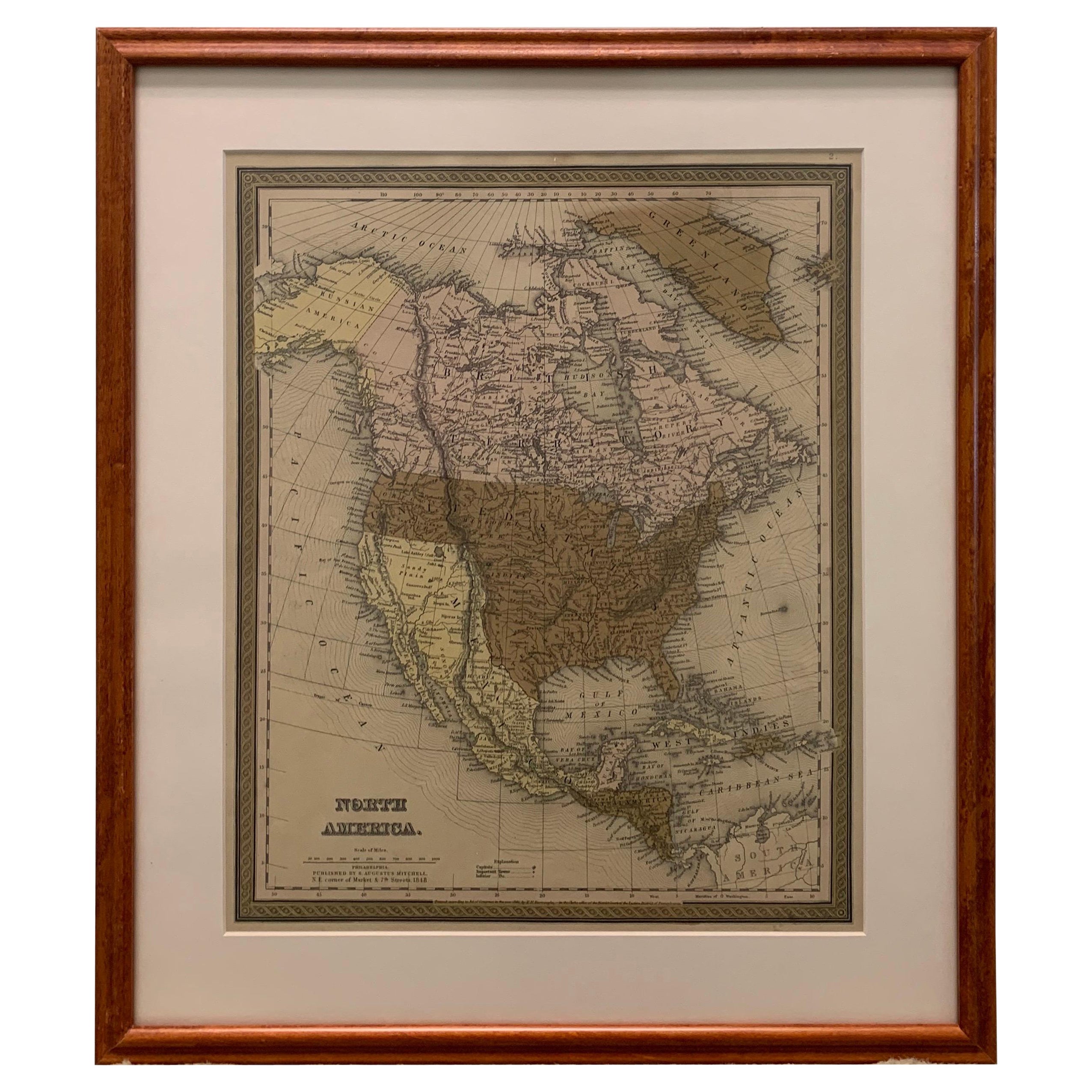 Large 1848 North America & Territories Map For Sale