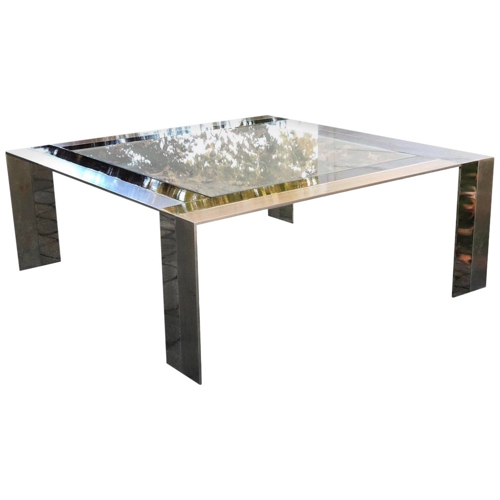 Black Glass and Brass Teardrop Swivel Cocktail Table by DIA, Signed at