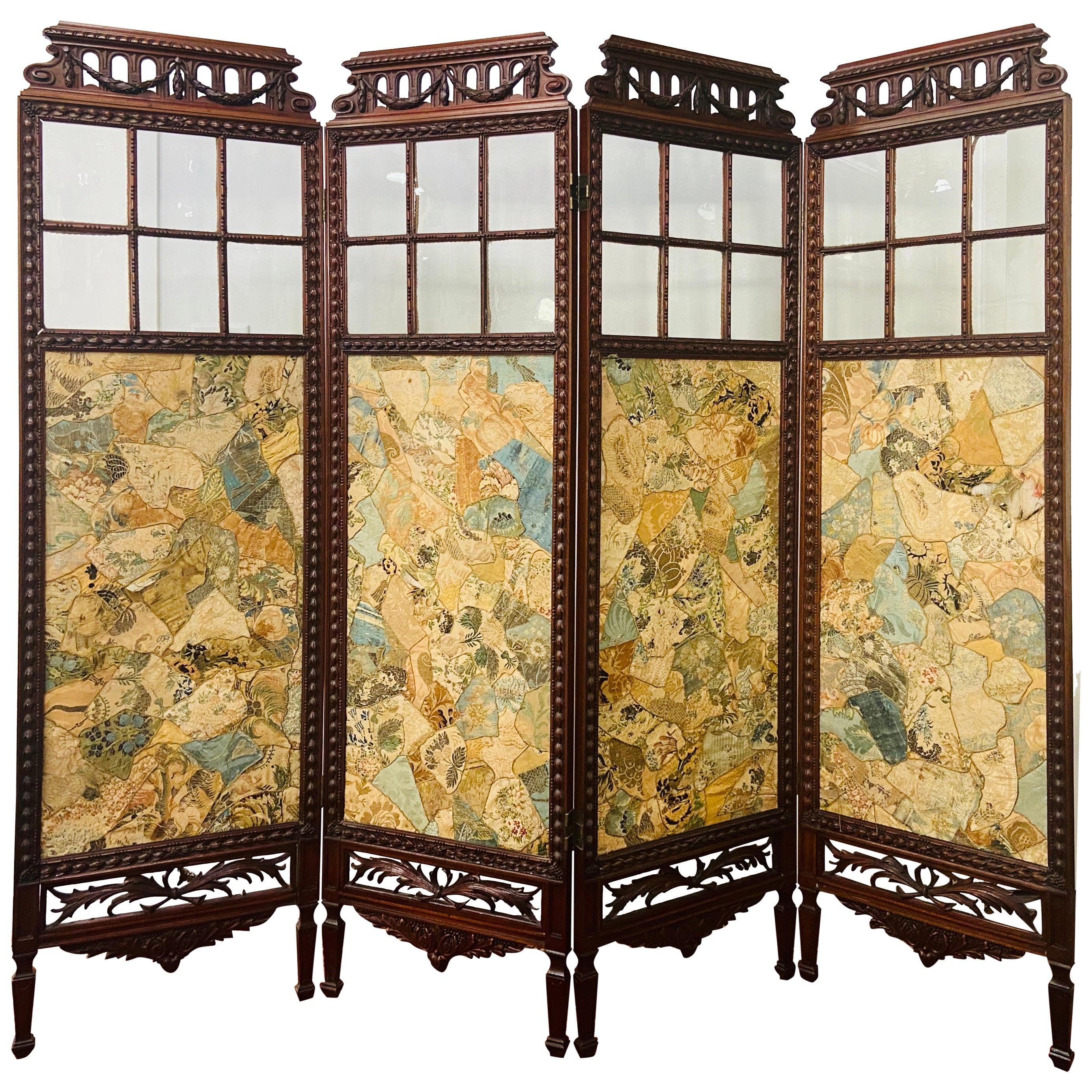 19th Century Victorian Folding FourPanel Room Divider, circa 1890 For